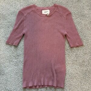 Ba&Sh Zoe Metallic Top Womens 10 Large Pink Ribbed Knit Sweater Preppy Glam